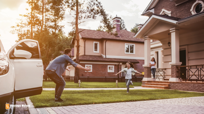 Family outside house
