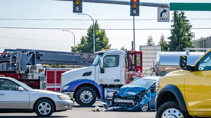 car crash in the middle of an intersection