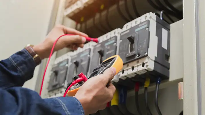 close up of hands holding an electrical current tester