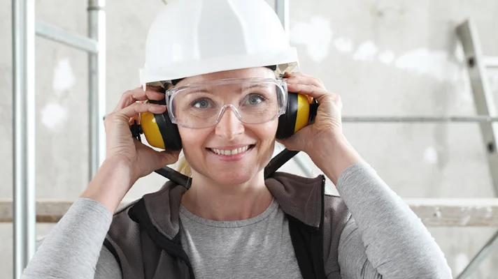 construction worker wearing hearing protection