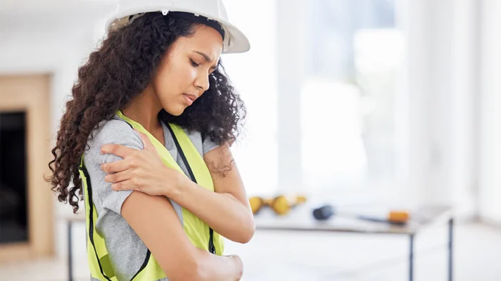 construction worker holder her shoulder