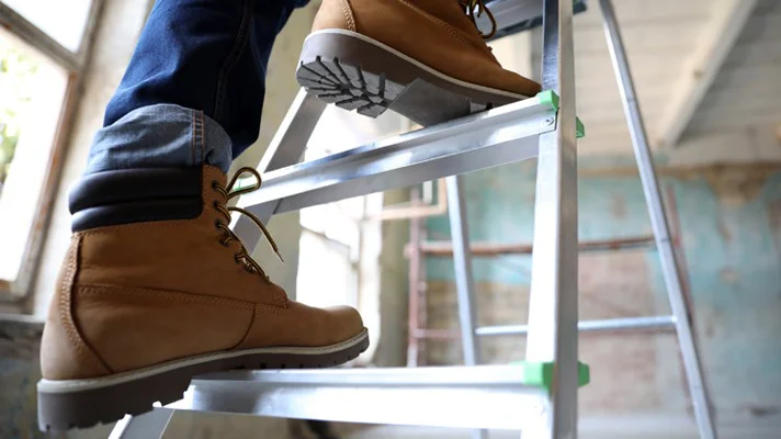 close up of someone's feet on a ladder