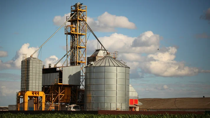 farm landscape with grain dryer