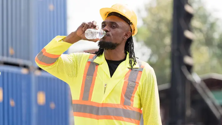 construction worker taking a water break